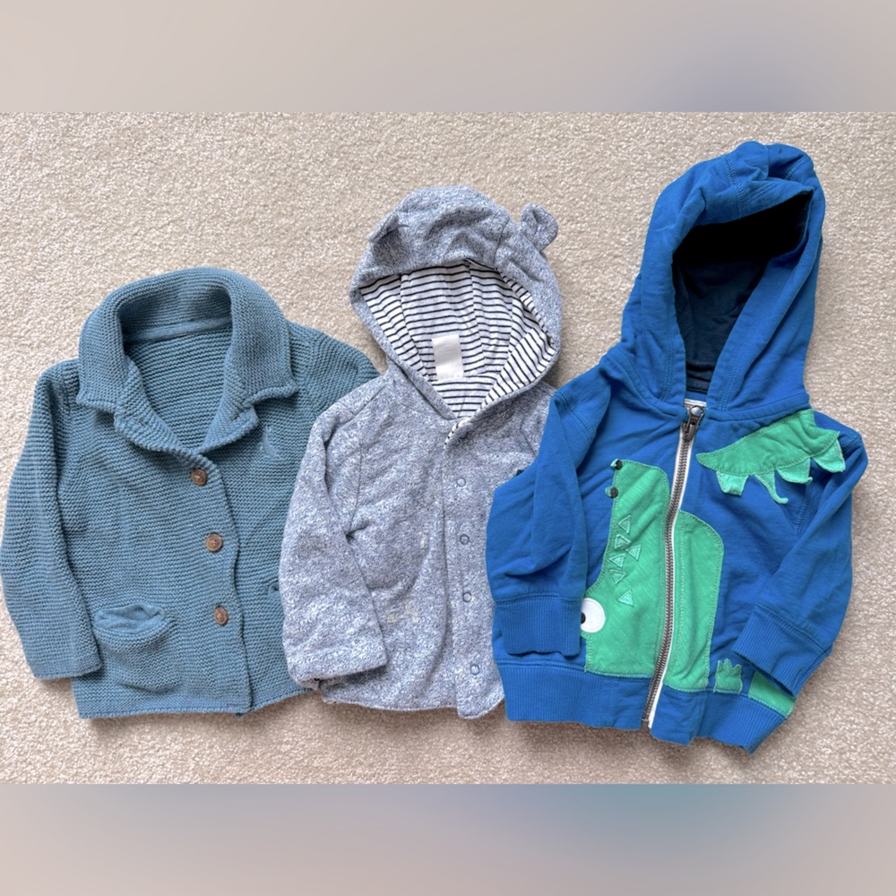 Three sweatshirts/cardigan size 3-6 months.